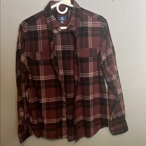 George Burgundy Flannel Casual Button Down Size Medium Western Work Vintage
